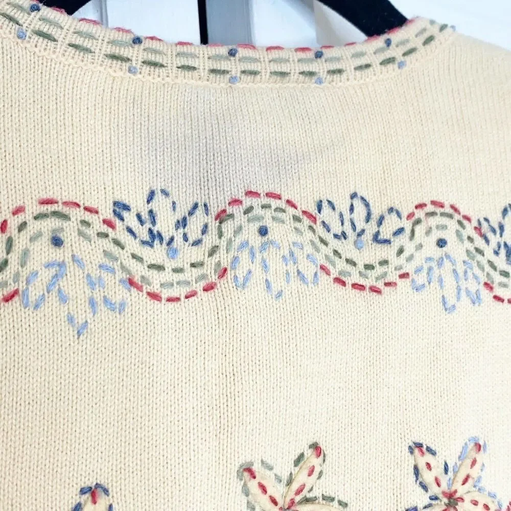 Talbots Yellow Cotton Embroidered Sweater Women’s Petite M Pre-Owned